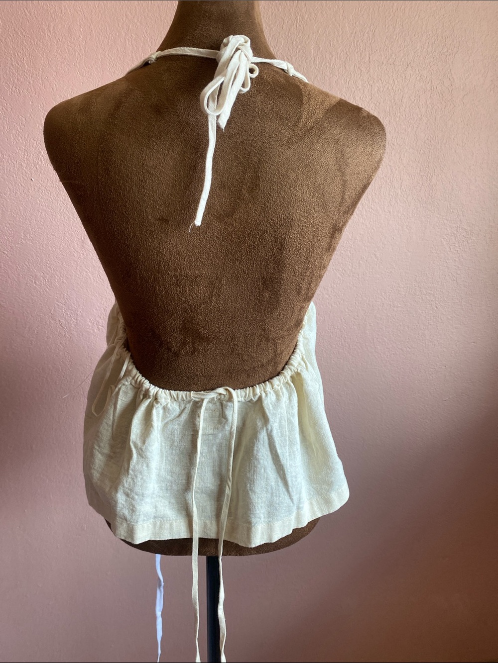 FREE PEOPLE Cream Scoop-Neck Linen Camisole - Picture 3 of 8